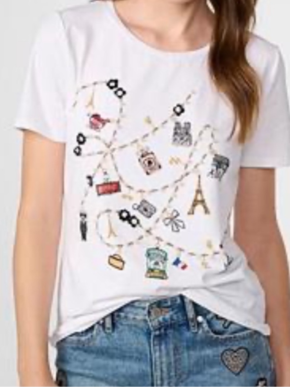 Brand New Karl Lagerfeld White Short-Sleeve Tee with Paris Charm Graphic - Picture 4 of 6